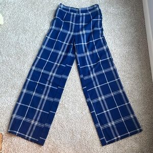 Forever 21 flat front high waisted wide leg plaid polyester trousers
